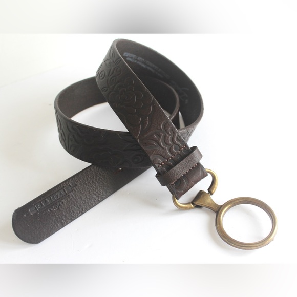 Western Floral Tooled Leather Belt Strap - 1.5" Brown Genuine Leather, Snap-On Buckle, Size 36